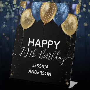 Blue Gold Happy 70. Geburtstag Pedestal Sign Sockelschild