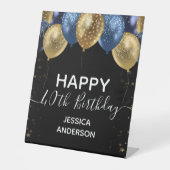 Blue Gold Happy Birthday Sockelschild (Vorderseite)