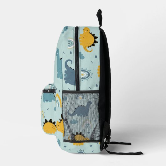 Blue Gold Happy Dinosaurs Boho Pattern Bedruckter Rucksack (Rechts)