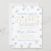 Blue Gold Happy Hour Bubbly und Baby Shower Einladung (Vorderseite)