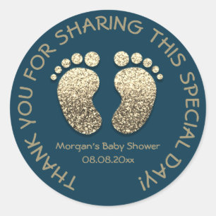 Blue Gold Heart Feet Baby Dusche Gefallen Vielen D Runder Aufkleber