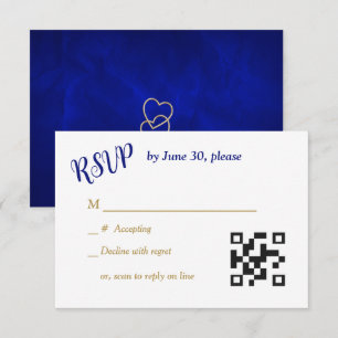 Blue Gold Hearts Christlich Cross Wedding RSVP Karte