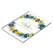 Blue Gold Herbst Floral Wreath Monogram Notizblock (Linke Seite)
