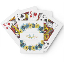 Blue Gold Herbst Floral Wreath Monogram