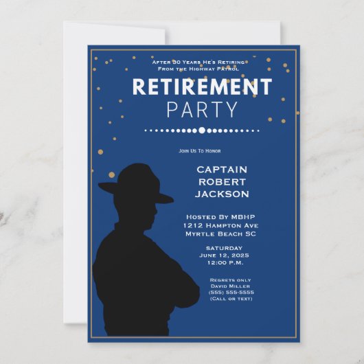 Blue Gold Highway Patrol Retirement Party Einladung (Vorderseite)