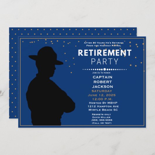 Blue Gold Highway Patrol Retirement Party Invita Einladung (Vorne/Hinten)