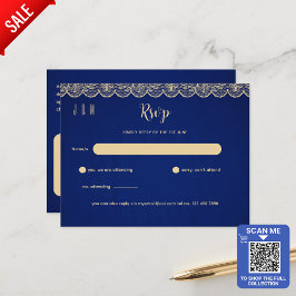 Blue Gold Hochzeit RSVP für passende Inv Postkarte