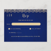 Blue Gold Hochzeit RSVP für passende Inv Postkarte (Vorderseite)