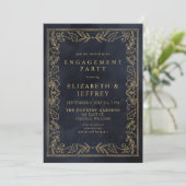 Blue Gold Holly Weihnachts-Engagement Party Einladung (Stehend Vorderseite)