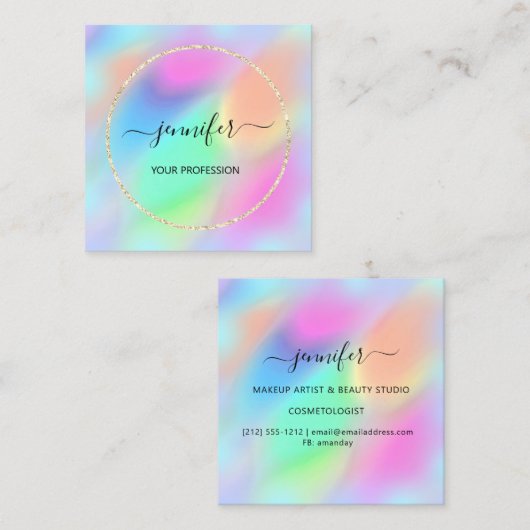 Blue Gold Holograph Beruflich Makeup Beautique Quadratische Visitenkarte (Vorne/Hinten)