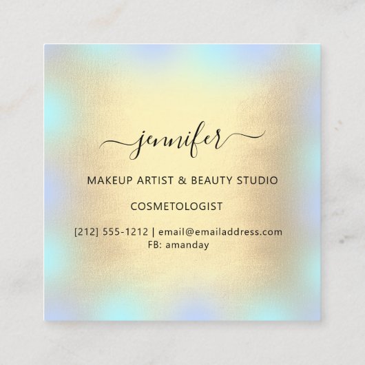 Blue Gold Holograph Beruflich Makeup Glitzer Quadratische Visitenkarte (Rückseite)