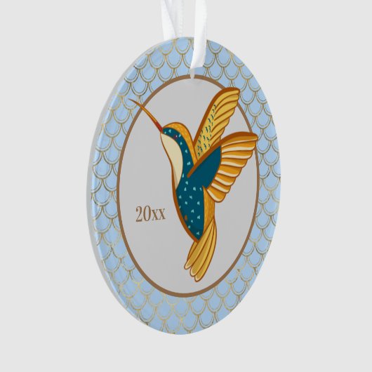 Blue Gold Hummingbird Ornament (Vorderseite)