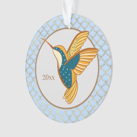 Blue Gold Hummingbird Ornament (Vorderseite)