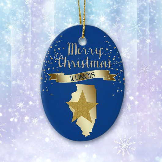 Blue Gold Illinois Star Keramik Ornament