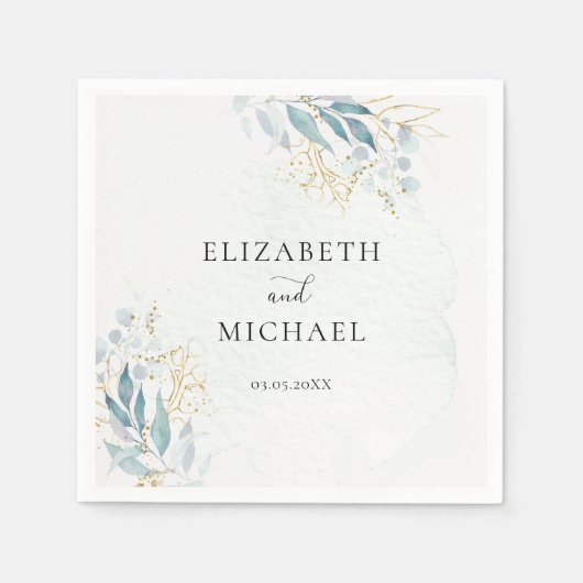 Blue Gold( Imitat) Watercolour Wedding Collection Serviette (Vorderseite)