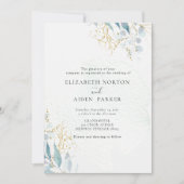 Blue Gold (Imitat) White Wedding Collection Einladung (Vorderseite)