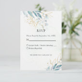 Blue Gold( Imitat) White Wedding Collection RSVP Karte (Stehend Vorderseite)