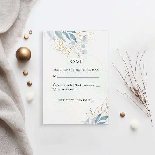 Blue Gold( Imitat) White Wedding Collection RSVP Karte