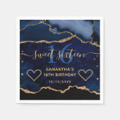 Blue & Gold Imitate Glitzer Agate Marble Sweet 16 Serviette (Vorderseite)