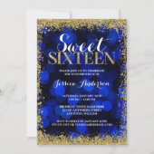 Blue Gold Imitate Glitzer Lights Sweet 16 Geburtst Einladung (Vorderseite)