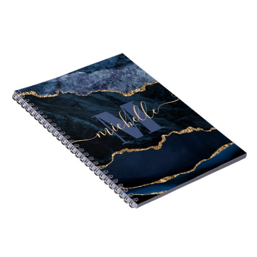 Blue & Gold Imitate Glitzer Marble Agate Notizblock (Rechte Seite)