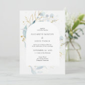 Blue Gold (Imitate) Hochzeitskollektion für Wasser Einladung (Stehend Vorderseite)