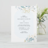 Blue Gold (Imitate) Hochzeitskollektion für Wasser Einladung (Stehend Vorderseite)