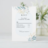 Blue Gold (Imitate) Hochzeitskollektion für Wasser RSVP Karte (Stehend Vorderseite)