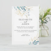 Blue Gold (Imitate) White Wedding Collection Einladung (Stehend Vorderseite)