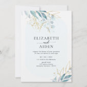 Blue Gold (Imitate) White Wedding Collection Einladung (Vorderseite)