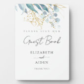 Blue Gold (Imitate) White Wedding Gästebuch Fotoplatte (Vorderseite)