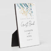 Blue Gold (Imitate) White Wedding Gästebuch Fotoplatte (Seite)