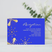 Blue & Gold Indian Inspirierte Empfang Info Card Einladung (Stehend Vorderseite)