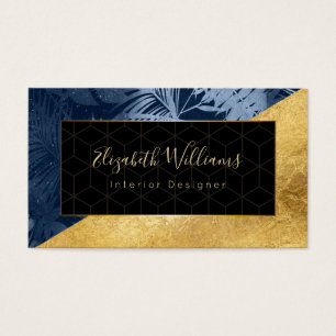Blue Gold Interior Designer Business Cards
