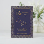 Blue Gold Intricate Design Wedding Save the Date (Stehend Vorderseite)