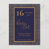 Blue Gold Intricate Design Wedding Save the Date Einladungspostkarte (Vorderseite)