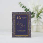 Blue Gold Intricate Design Wedding Save the Date Einladungspostkarte (Stehend Vorderseite)