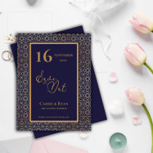 Blue Gold Intricate Design Wedding Save the Date