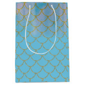 Blue & Gold Iridescent Shimmer Mermaid Party Mittlere Geschenktüte (Vorderseite)