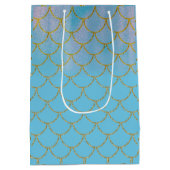 Blue & Gold Iridescent Shimmer Mermaid Party Mittlere Geschenktüte (Rückseite)