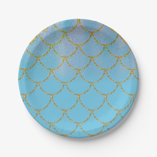 Blue & Gold Iridescent Shimmer Mermaid Party Pappteller (Vorderseite)