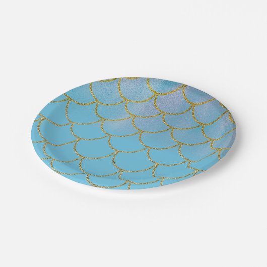 Blue & Gold Iridescent Shimmer Mermaid Party Pappteller (Schrägansicht)