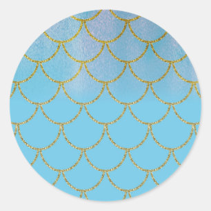 Blue & Gold Iridescent Shimmer Mermaid Party Runder Aufkleber