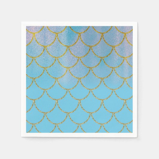 Blue & Gold Iridescent Shimmer Mermaid Party Serviette (Vorderseite)