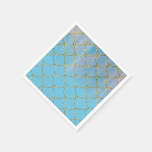 Blue & Gold Iridescent Shimmer Mermaid Party Serviette (Ecke)