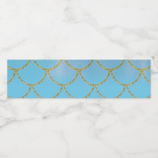 Blue & Gold Iridescent Shimmer Mermaid Party Wasserflaschenetikett (Einzelnes Label)