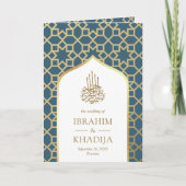 Blue Gold Islamisches Muster QR Code Muslime Hochz Einladung (Vorderseite)