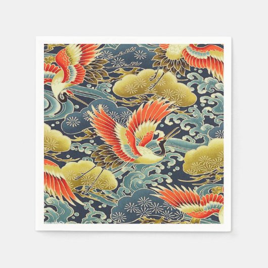 Blue Gold Japanisch Kimono Bird Decoupage Paper Serviette (Vorderseite)
