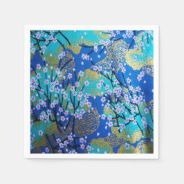 Blue Gold Japanisch Kimono Blumenpapier Serviette