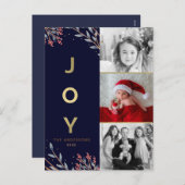 Blue & Gold JOY 3 Drei Foto Weihnachten (Vorne/Hinten)